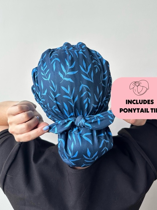 Helloheadband Other - DuoStyle Scrub Hat - Twilight Leaves - Women’s Soft Scrub Cap Ponytail